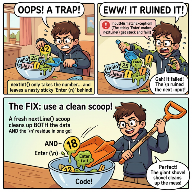 nextLine vs nextInt 버그 설명 웹툰 일러스트