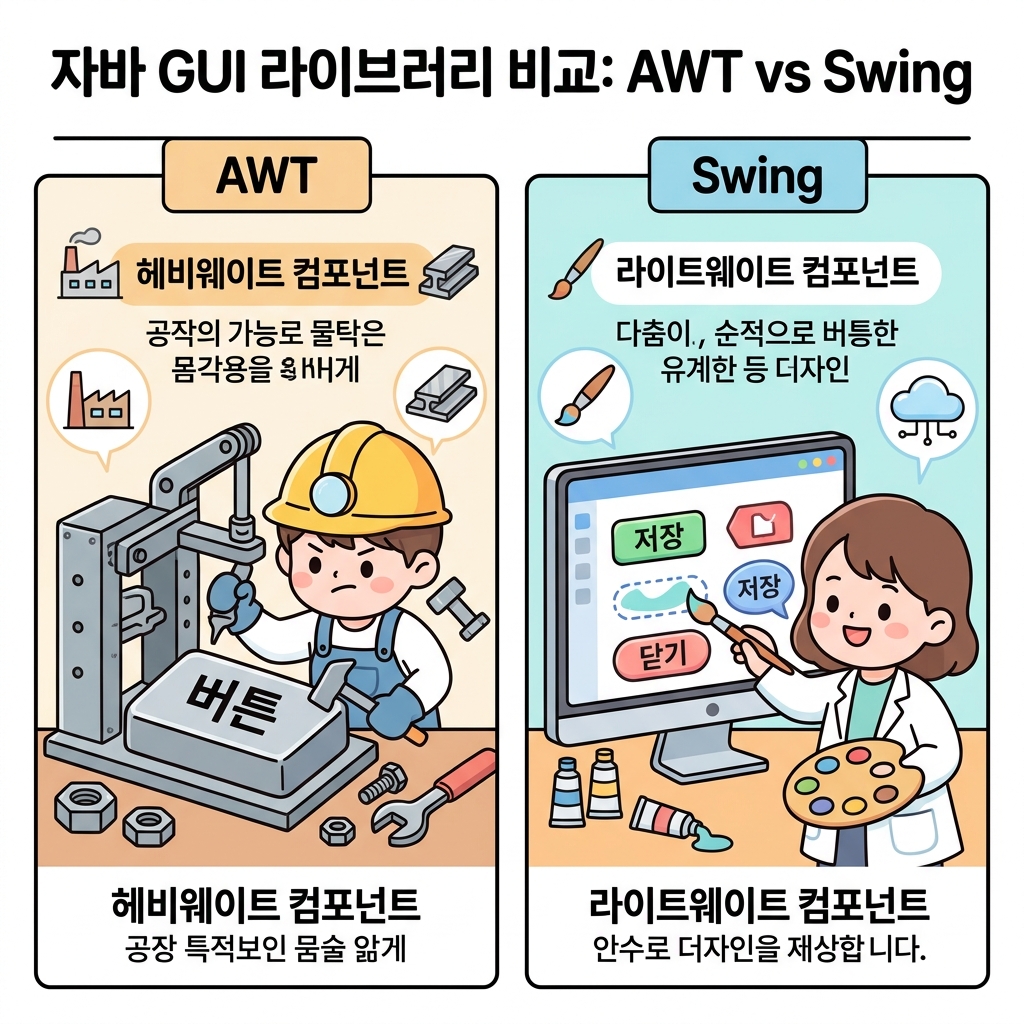 AWT와 Swing 개념 비유