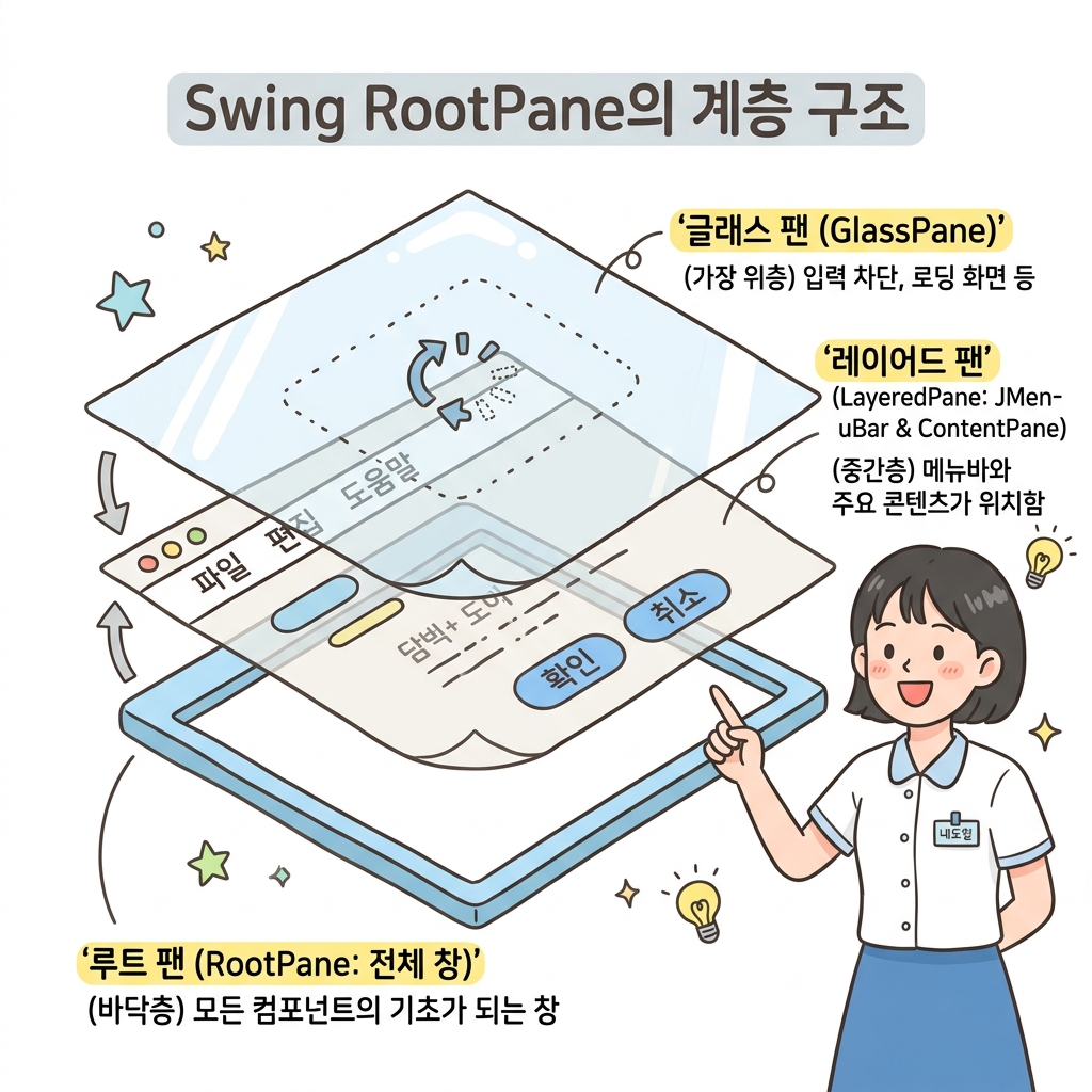 RootPane의 OHP 필름 적층 비유